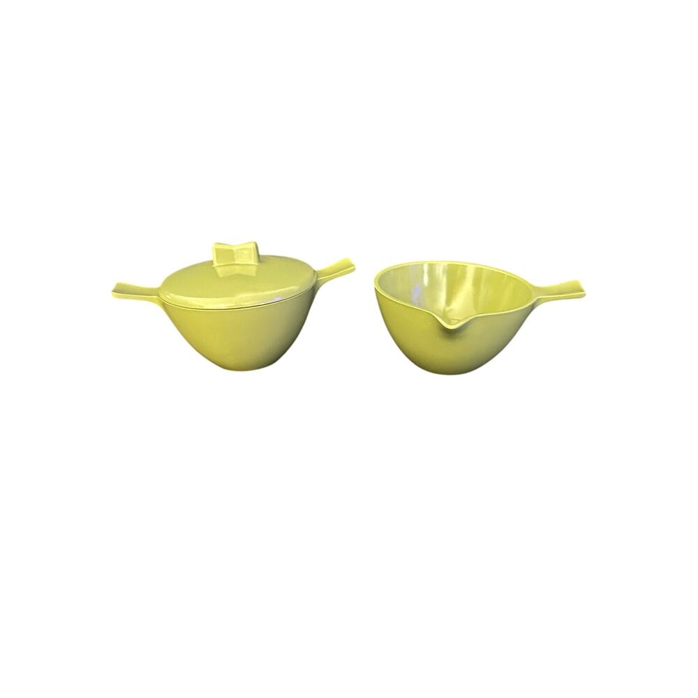 Vintage Melmac green creamer & sugar